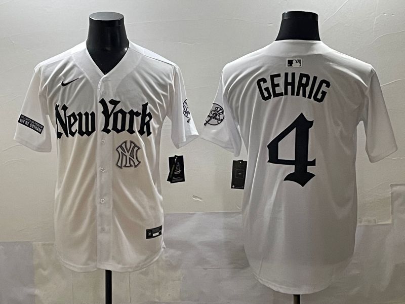 Men 2025 New York Yankees #4 Gehrig White Five generations Joint Name Nike MLB Jersey style 13